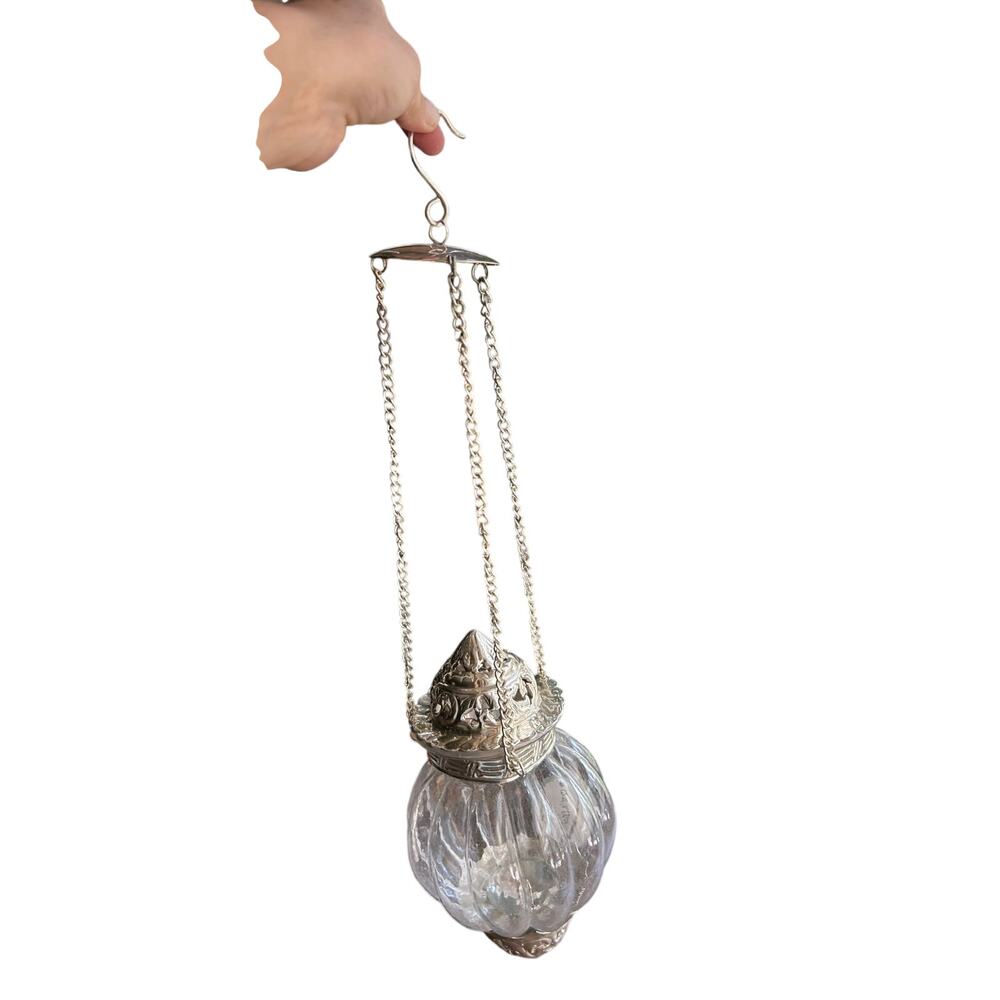 New Vintage Moroccan Metal Clear Glass Hanging Orb Lantern Candle Holder gift